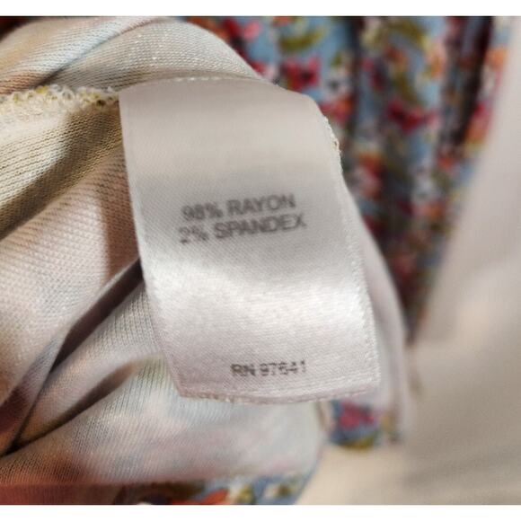 J. Jill $99 Medium Blue Pink Green Floral Overlay Stretch Knit Dress w/ Pockets - Picture 12 of 14